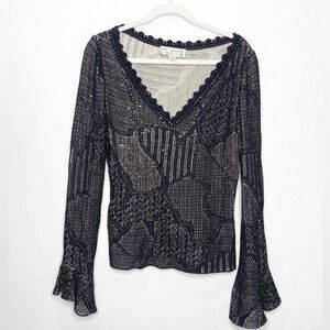 St. John Evening Bell Sleeve Crochet Rhinestone Sweater Size 6 Made in USA